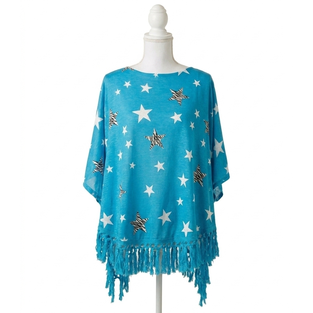 NEW UMGEE star print tassel top in blue - Picture 1 of 6